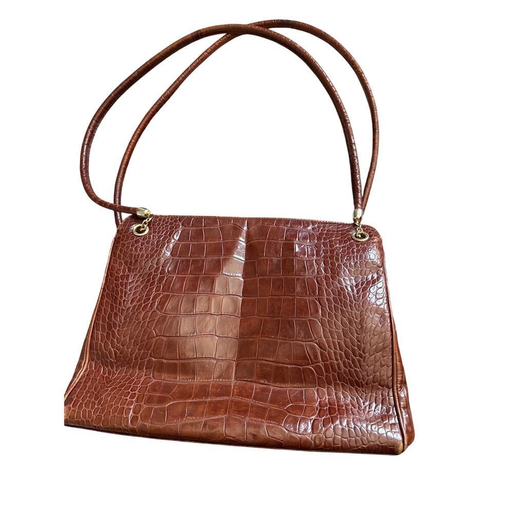 Vintage Cosci Croc Embossed Leather Shoulder Bag Brown – Made in Italy